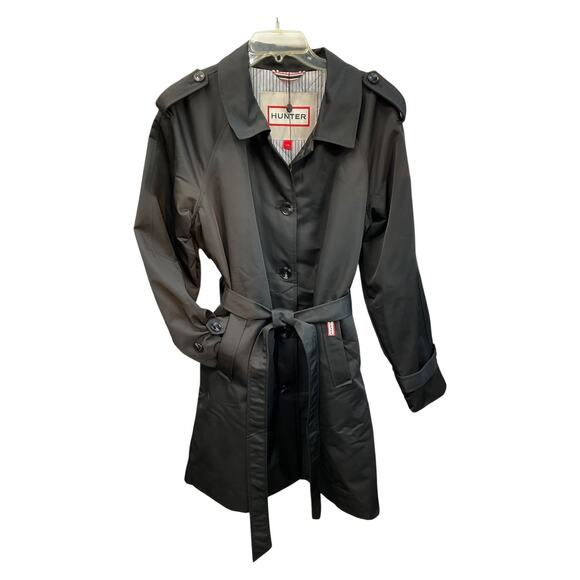Hunter Jackets & Blazers - Hunter Stacy Black Water Resistant Trench Coat Womens Large Belted Rain Jacket